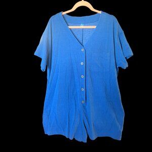 Womens Romper Old Navy XL Blue Textured Knit Utility Romper Short Sleeve Shorts